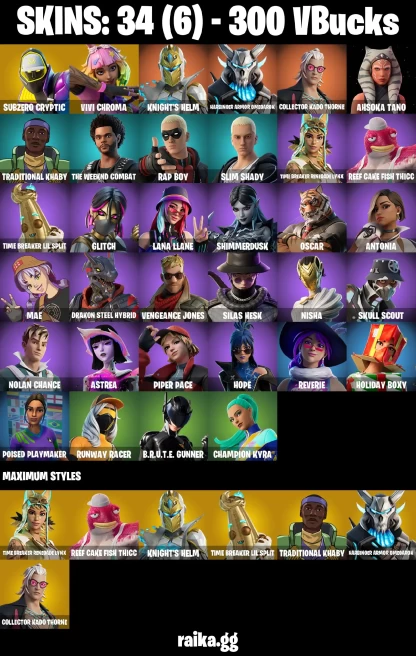 34 skins | Subzero Cryptic | Vivi Chroma | Knight's Helm | Harbinger Armor Omegarok | Collector Kado Thorne | A3160