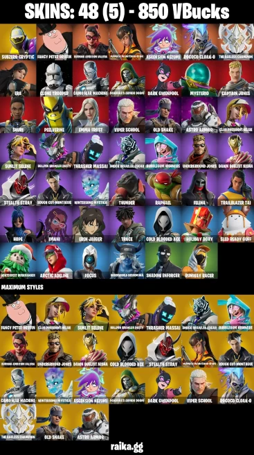 48 skins | Eren Jaeger | Subzero Cryptic | Fancy Peter Griffin | Burning Ambition Valeria | A3182