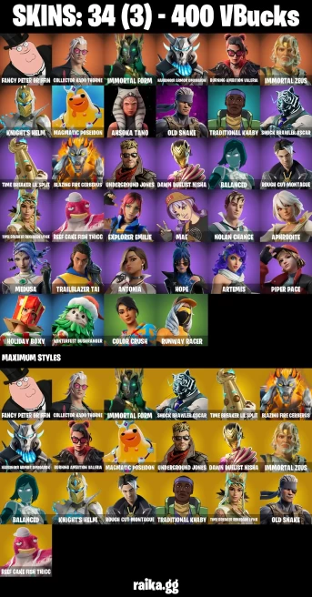 34 skins | Fancy Peter Griffin | Collector Kado Thorne | Immortal Form | Harbinger Armor Omegarok | A3196