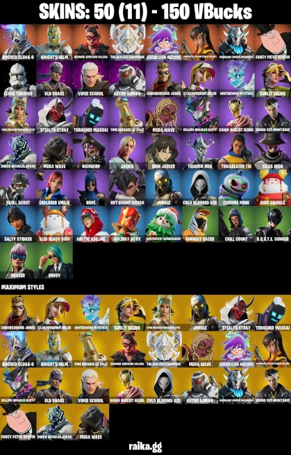 50 skins | Eren Jaeger | Rococo Cloak-o | Knight's Helm | Burning Ambition Valeria | The Ageless Champion | A3215