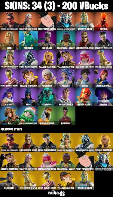 34 skins | Burning Ambition Valeria | Collector Kado Thorne | Fancy Peter Griffin | Harbinger Armor Omegarok | A3246