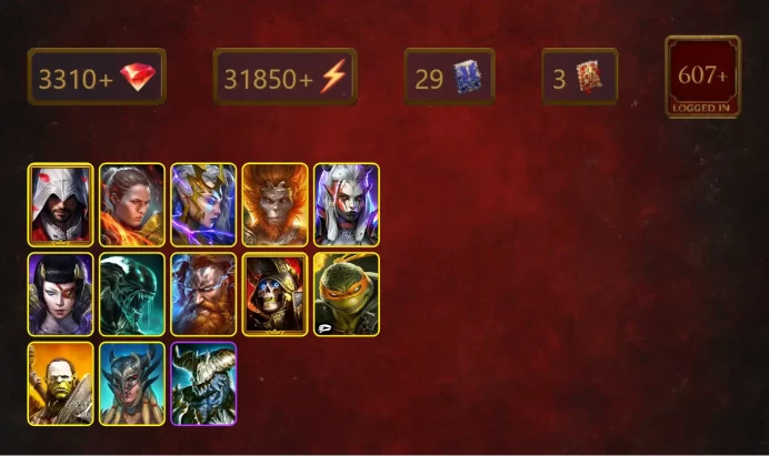 [STARTER]Thor+Lady Kimi+Ezio Auditore+Ronda+Deliana+Wukong+Visix+Xenomorph+Deathknight+Michelangelo+Artak+Scyl+Jurojin+26Epics