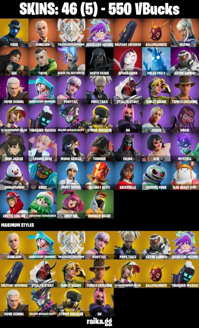 46 skins | Eren Jaeger | Mizuki | Spider-Gwen | Fixer | Aurelian | The Ageless Champion | Ascension Nezumi | A3274