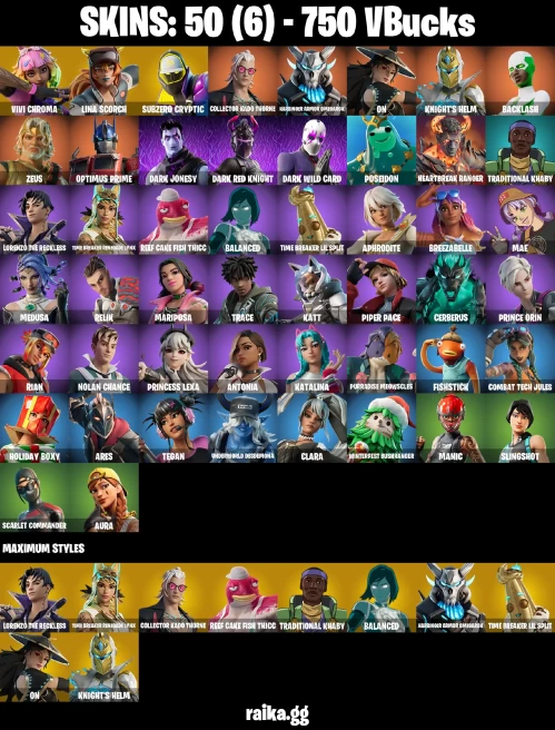 50 skins | Vivi Chroma | Lina Scorch | Subzero Cryptic | Collector Kado Thorne | Harbinger Armor Omegarok | On | A3281