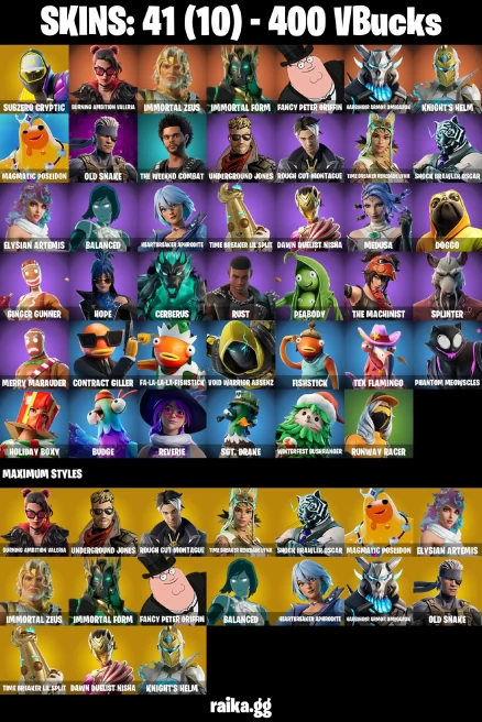 41 skins | Subzero Cryptic | Burning Ambition Valeria | Immortal Zeus | Immortal Form | Fancy Peter Griffin | A3282