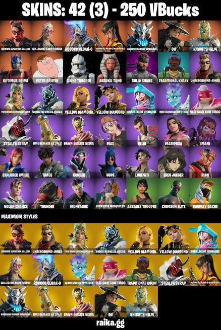 42 skins | Eren Jaeger | Peter Griffin | Burning Ambition Valeria | Collector Kado Thorne | Rococo Cloak-o | A3283