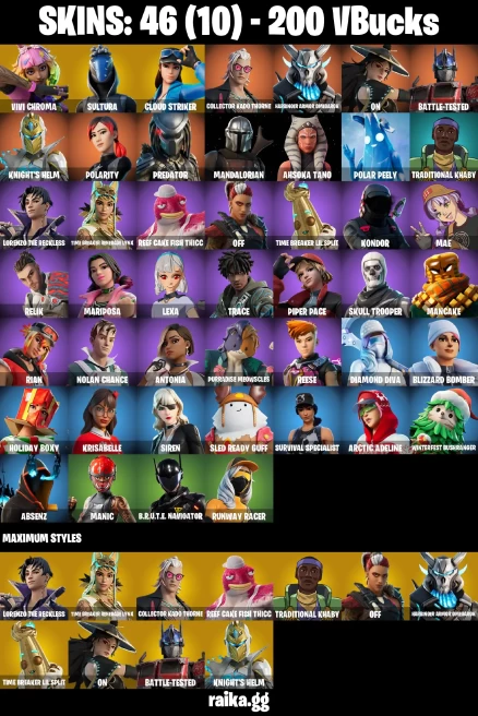 46 skins | Skull Trooper | Mandalorian | Vivi Chroma | Sultura | Cloud Striker | Collector Kado Thorne | A3284