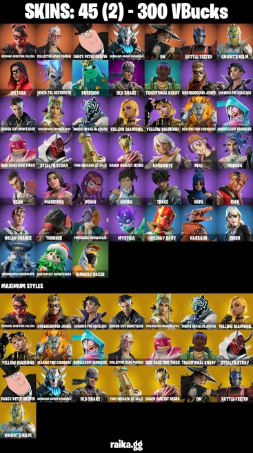 45 skins | Joltara | Burning Ambition Valeria | Collector Kado Thorne | Fancy Peter Griffin | Harbinger Armor Omegarok | A3297
