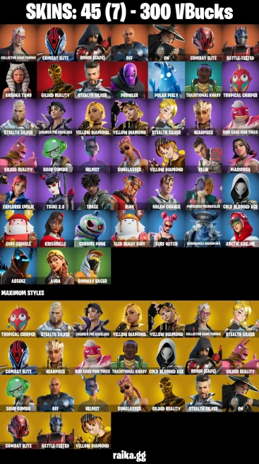 45 skins | Collector Kado Thorne | Combat Elite | Ronin (Cape) | off | On | Combat Elite | Battle-Tested | Ahsoka Tano | A3304