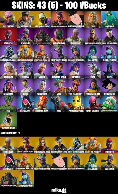 43 skins | Vivi Chroma | Lina Scorch | Subzero Cryptic | Burning Ambition Valeria | Fancy Peter Griffin | Zeus | A3321