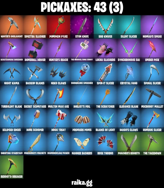 43 skins | Fancy Peter Griffin | On | Burning Ambition Valeria | Harbinger Armor Omegarok | Collector Kado Thorne | A3349