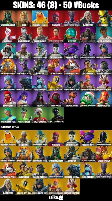 46 skins | Spider-Man (No Way Home) | Immortal Form | Zeus | Magmatic Poseidon | Magneto | Black Panther (Shuri) | A3360