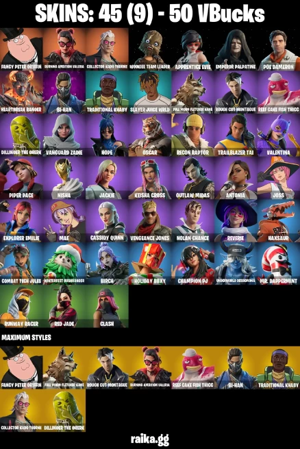 45 skins | Fancy Peter Griffin | Burning Ambition Valeria | Collector Kado Thorne | Wookiee Team Leader | A3368