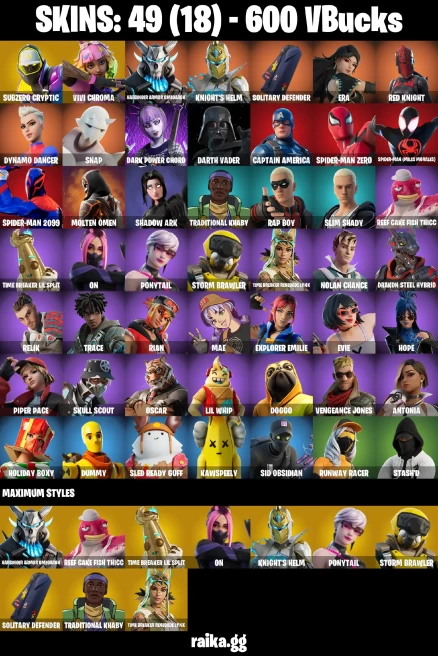 49 skins | Spider-Man (Miles Morales) | Spider-Man 2099 | Spider-Man Zero | Subzero Cryptic | Vivi Chroma | A3405