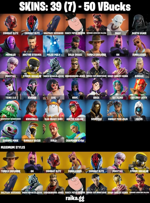 39 skins | Combat Elite | Combat Elite | Solitary Defender | Fancy Peter Griffin | Burning Ambition Valeria | Snap | A3406