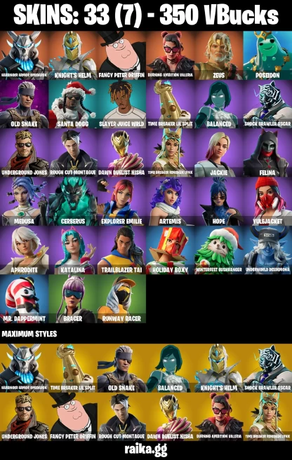 33 skins | Harbinger Armor Omegarok | Knight's Helm | Fancy Peter Griffin | Burning Ambition Valeria | Zeus | Poseidon | A3416