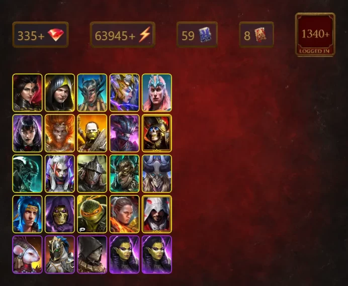 [STARTER]Prince Kymar+Ninja+Adelyn+Aleksandr+Scyl+Deliana+Loki+Alice+Wukong+Artak+Helicath+Deathknight+Xenomorph+63Epics