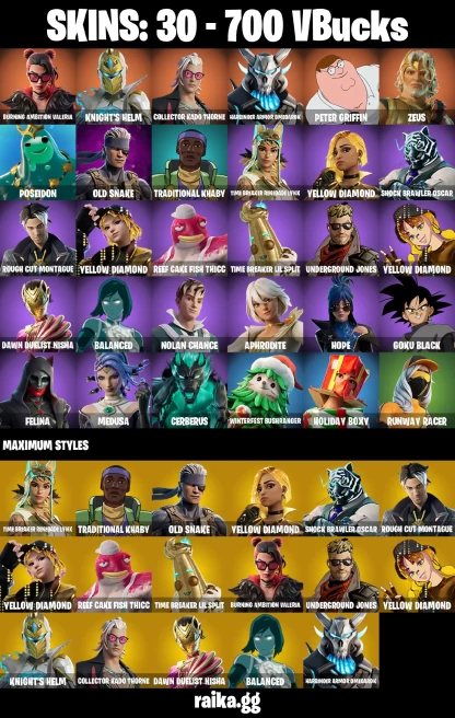30 skins | Peter Griffin | Burning Ambition Valeria | Knight's Helm | Collector Kado Thorne | Harbinger Armor Omegarok | A3457