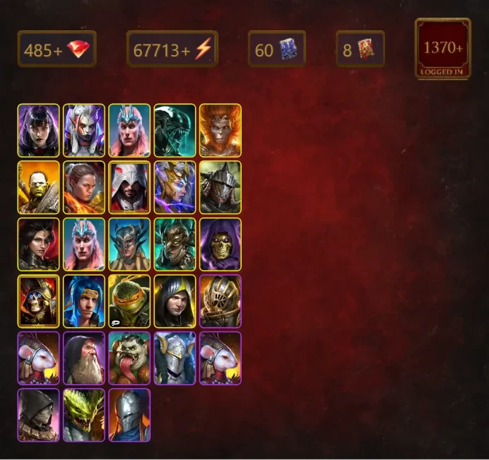 [STARTER]Geomancer+Ninja+Alice+Visix+Loki+Xenomorph+Wukong+Artak+Ronda+Ezio Auditore+Deliana+Rathalos+Adelyn+Loki+Scyl+55Epics