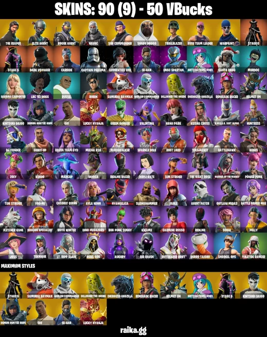 90 skins | The Reaper | Take The L | Shady Doggo | Orange Justice | Trailblazer | Elite Agent | Rogue Agent | Havoc | A3478