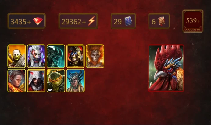 [STARTER]Galleus Bloodcrest+Geomancer+Artak+Visix+Xenomorph+Deathknight+Wukong+Ronda+Ezio Auditore+Michelangelo+Scyl+23Epics