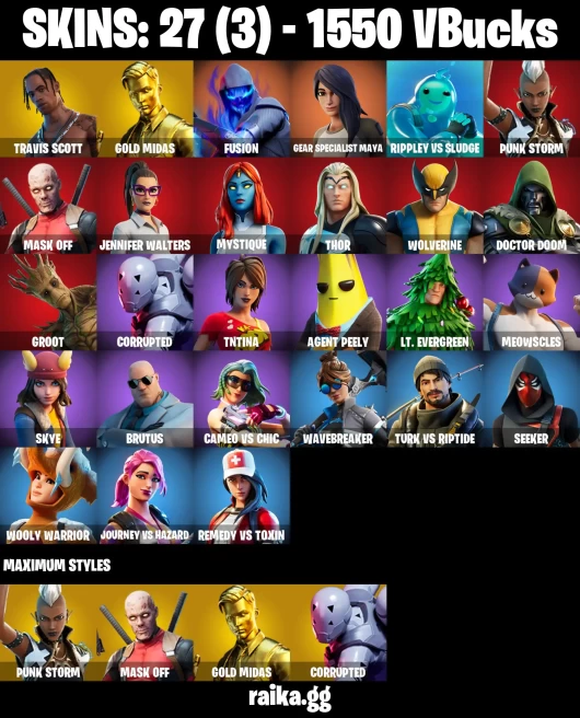 27 skins | Travis Scott | Astroworld Cyclone | Gold Midas | Fusion | Gear Specialist Maya | Rippley vs Sludge | A3481