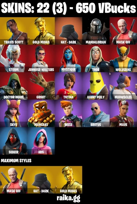 22 skins | Travis Scott | Astroworld Cyclone | Gold Midas | Mandalorian | HAT - DARK | MASK OFF | Storm | A3484