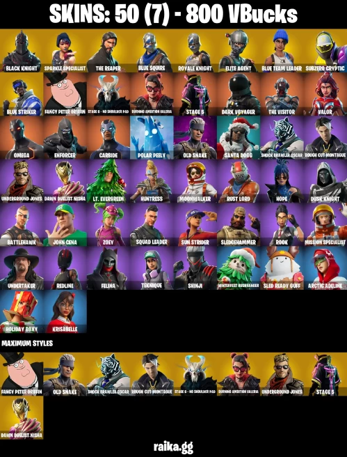 50 skins | Black Knight | Sparkle Specialist | The Reaper | Royale Knight | Blue Squire | Take The L | Floss | A3492