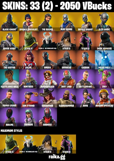 33 skins | Black Knight | Sparkle Specialist | The Reaper | Royale Knight | Blue Squire | Take The L | Floss | A3517