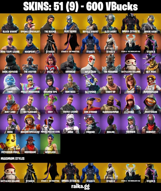 51 skins | Black Knight | Sparkle Specialist | The Reaper | Royale Knight | Blue Squire | Take The L | Floss | A3519