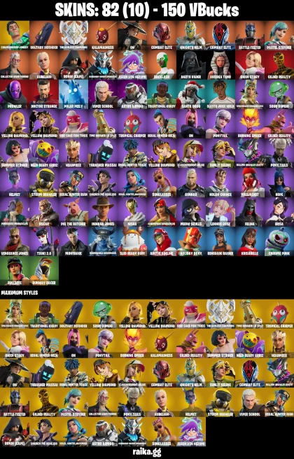 82 skins | Renegade Raider | Championship Jonesy | Solitary Defender | The Ageless Champion | Kalamadness | On | A3569