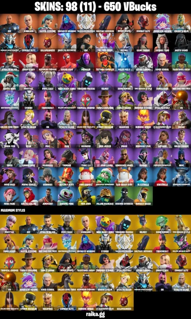 98 skins | Eren Jaeger | Mizuki | Spider-Man | off | Aurelian | Pastel Stryder | Sideways Warrior | The Ageless Champion | A3805