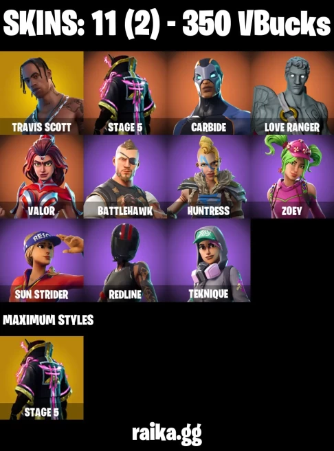 11 skins | Travis Scott | Astroworld Cyclone | Orange Justice | STAGE 5 | Carbide | Love Ranger | Valor | Battlehawk | A3806