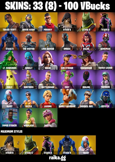 33 skins | Travis Scott | Orange Justice | Rogue Agent | Take The Elf | Prodigy | STAGE 8 | STAGE 4 | STAGE 5 | STAGE 5 | A3807