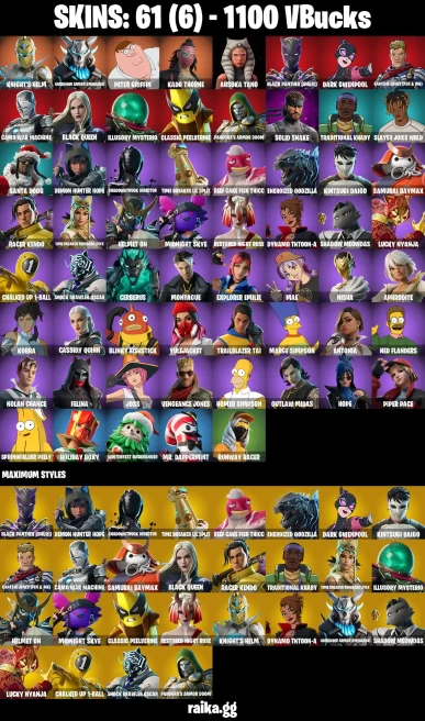 61 skins | Peter Griffin | Knight's Helm | Harbinger Armor Omegarok | Kado Thorne | Ahsoka Tano | Black Panther (Shuri) | A3812