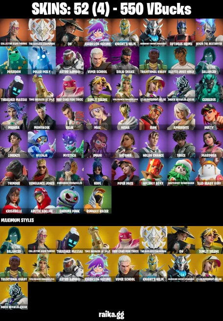 52 skins | Collector Kado Thorne | The Ageless Champion | On | Ascension Nezumi | Knight's Helm | A3815