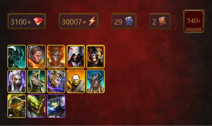 [STARTER]Pheidi Tealcrest+Geomancer+Xenomorph+Ronda+Wukong+Ezio Auditore+Deathknight+Visix+Deliana+Artak+Scyl+31Epics