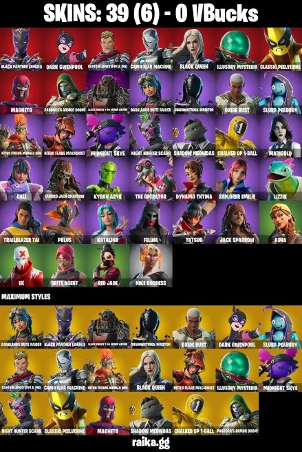 39 skins | Black Panther (Shuri) | Dark Gwenpool | Captain Jones (Pen & Ink) | Camo War Machine | Black Queen | A3858