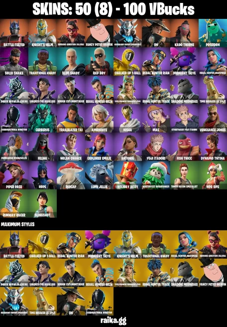 50 skins | Battle-Tested | Knight's Helm | Burning Ambition Valeria | Fancy Peter Griffin | Harbinger Armor Omegarok | A4000