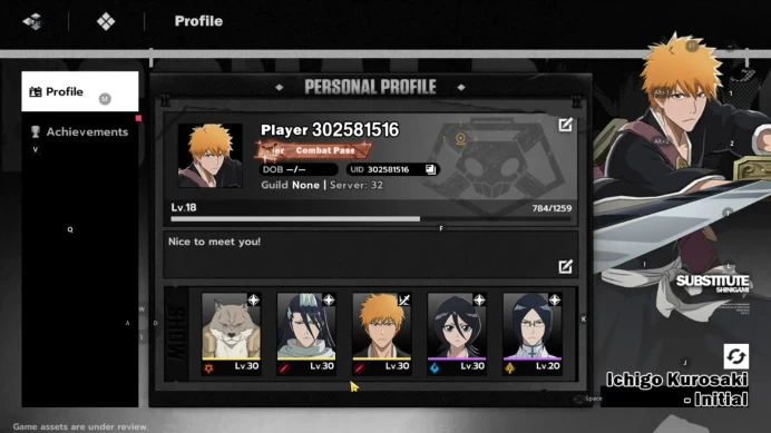 [Nuverse SEA Server] Lv 18|3 SSR (Byakuya,Ichigo,Sajin)10 SR (Uruyu A2,Chad A1,Ururu A1,Nemu A1,Renji A1)Google|CheckSS(BSR746)