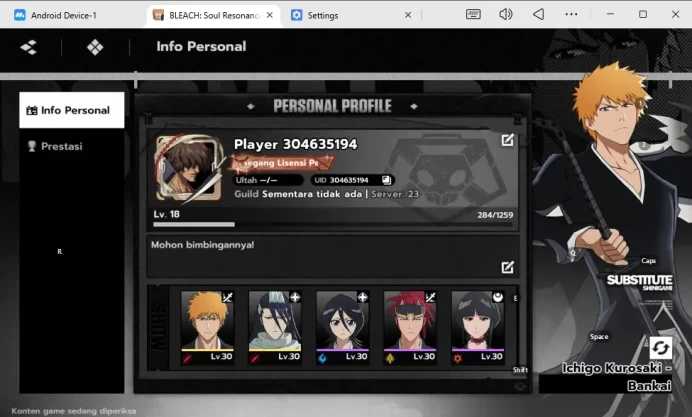 [Nuverse SEA Server] Lv 18|3 SSR (Byakuya,Ichigo,Kaname) + 10 SR (Nemu A1,Yachiru A2,Ishida A3,etc)|Google|CheckSS (BSR745)
