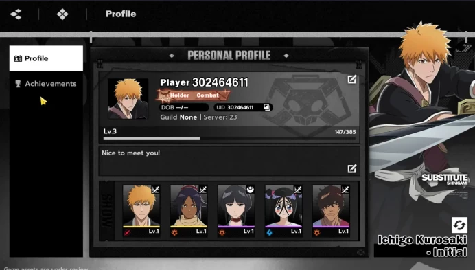 Sv SEA Nuverse |STARTER Lv3|2 SRR(Ichigo+Yoruichi)5SR(Ururu,Nemu,Ichigo,Chad,Orihime)|Select on|Log Google(BSR726)