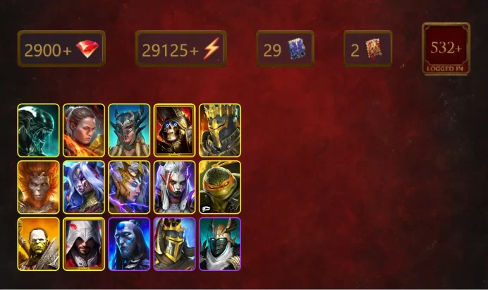 [STARTER]Riho+Roshcard+Xenomorph+Ronda+Scyl+Deathknight+Wukong+Deliana+Visix+Michelangelo+Artak+Ezio Auditore+23Epics