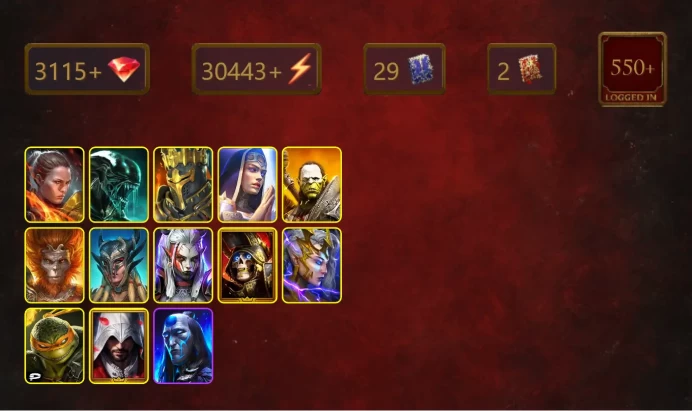 [STARTER]Martyr+Roshcard+Ronda+Xenomorph+Artak+Wukong+Scyl+Visix+Deathknight+Deliana+Michelangelo+Ezio Auditore+Masamoto+19Epics