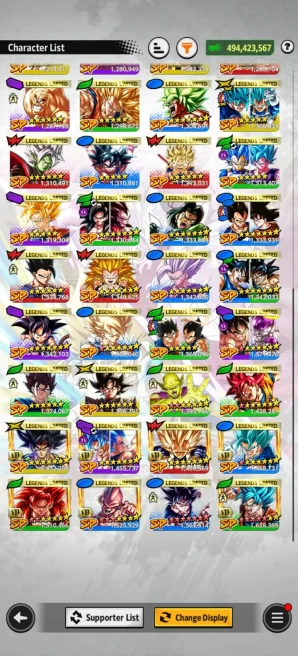 VIP ACC-494m Power+ 6 UL (Hit 8S+ss4 Goku+Cell+3 UL Full)+LR Vegito+LR Goku black+64 LF (Goku uis Full)+Zenkais 46+Godly Equip 60+ (D192)