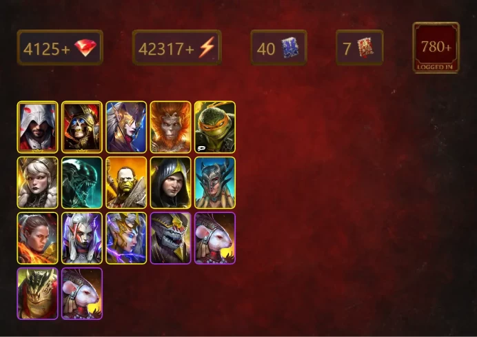 [STARTER]Senna Amberheart+Lanakis+Ezio Auditore+Deathknight+Wukong+Michelangelo+Xenomorph+Artak+Aleksandr+Scyl+Ronda+30Epics