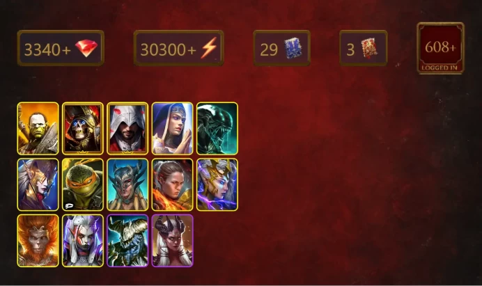 [STARTER]Martyr+Lanakis+Artak+Deathknight+Ezio Auditore+Xenomorph+Michelangelo+Scyl+Ronda+Deliana+Wukong+Visix+25Epics
