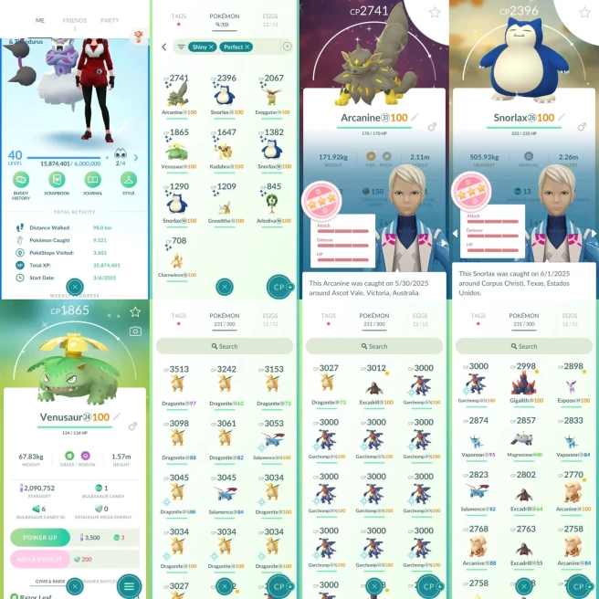 AC929 Mystic | x25 3000CP | x141 2000CP | x10 SHUNDO Arcanine x3 Snorlax Venusaur | Shiny SHADOW x2Salamence Dragonite |100IV x4Dragonite x11Gar