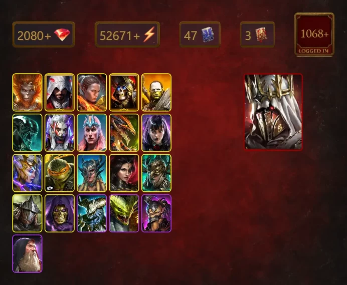 [STARTER]Chaagur+Granyt Doorkeep+Siegfrund+Wukong+Ezio Auditore+Ronda+Deathknight+Artak+Xenomorph+Visix+Loki+46Epics