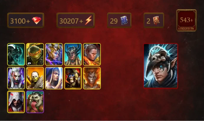 [STARTER]Nais the Shadowthief+Martyr+Xenomorph+Michelangelo+Deliana+Scyl+Ronda+Visix+Artak+Deathknight+Wukong+25Epics